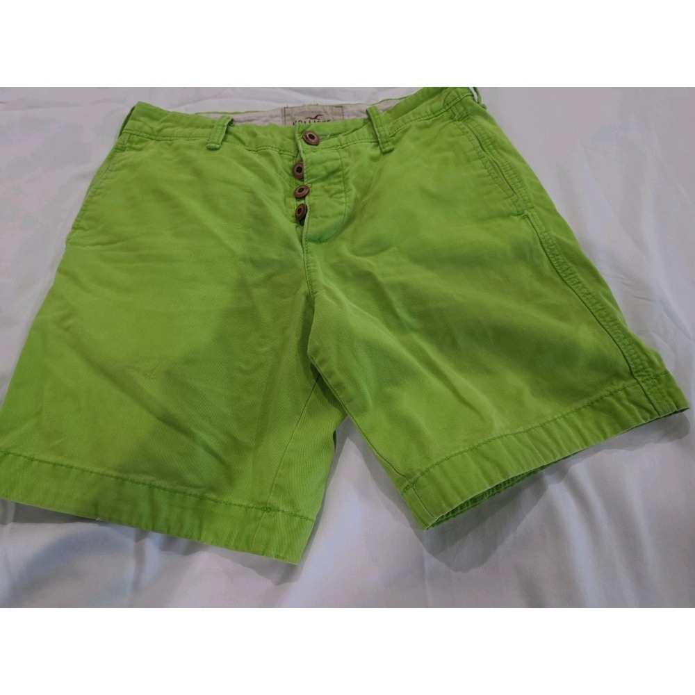 Hollister Neon Green Flat-Front Chino Shorts Mens 30 Preppy Button Fly